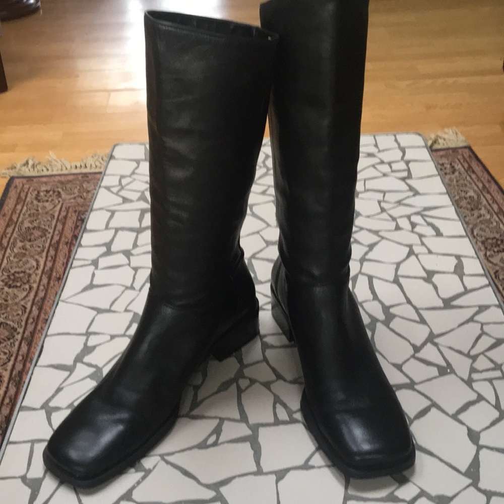 Naturalized black mid calf boots (leather upper)